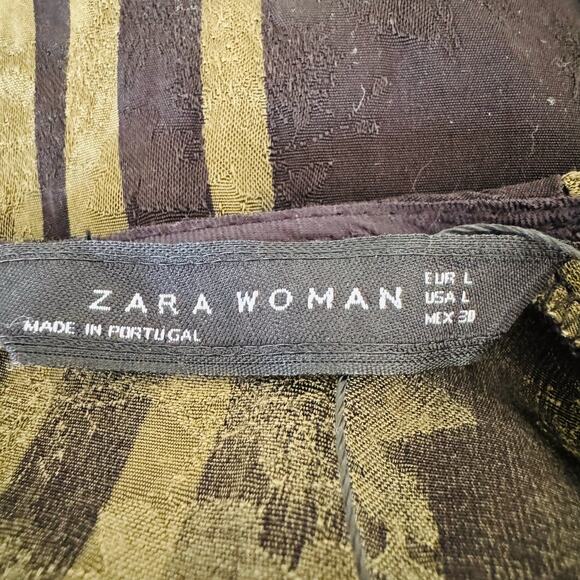 Zara Tie Knot Jacquard Satin Green Black Mini Wrap Striped Retro Dress Sz Large - Picture 12 of 13